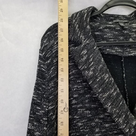 Eileen Fisher Tweedy Blazer Women L Black Fleck Notch Collar Organic Cotton Knit - Picture 14 of 16